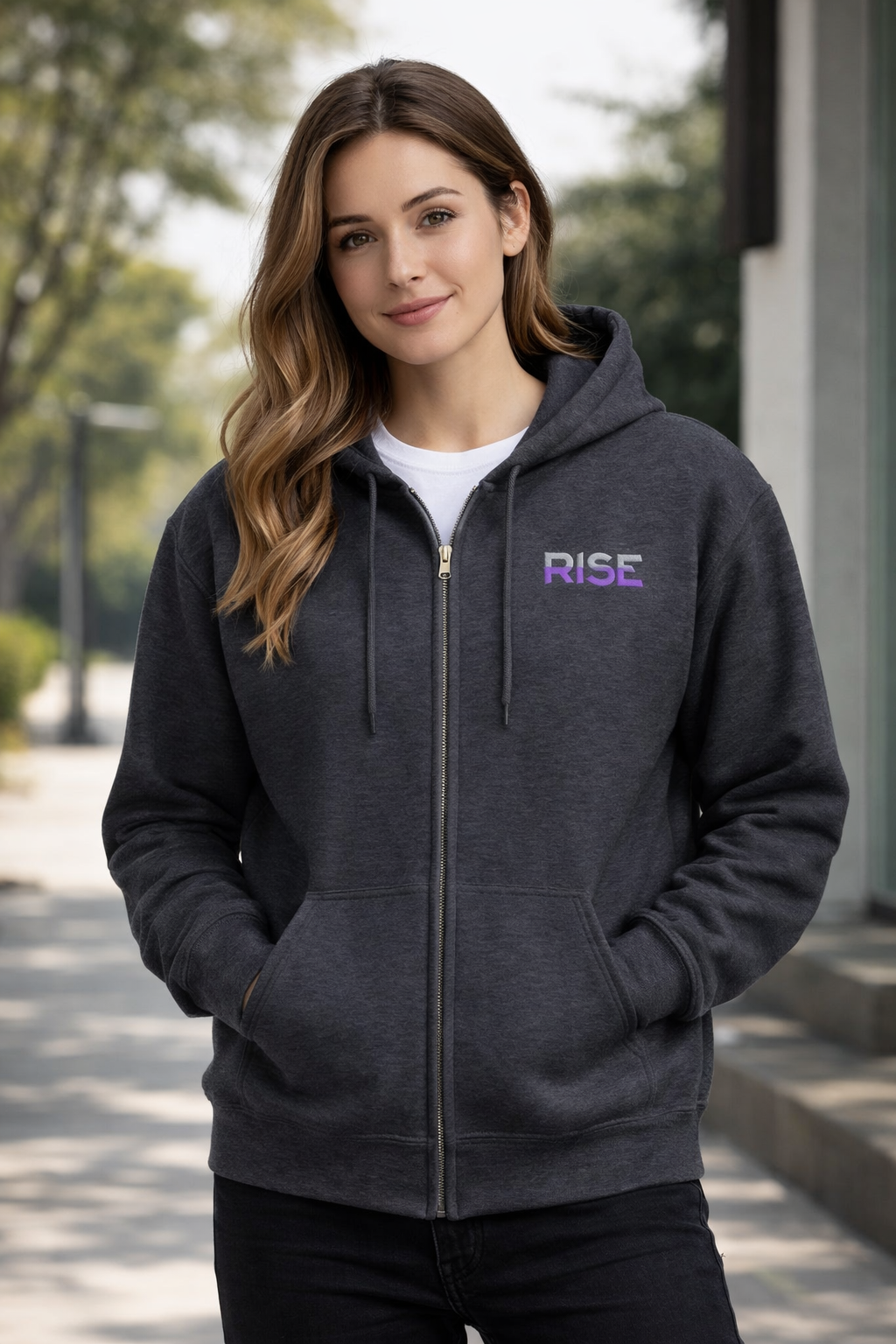 Rise Zip Up Hoodie - Embroidered