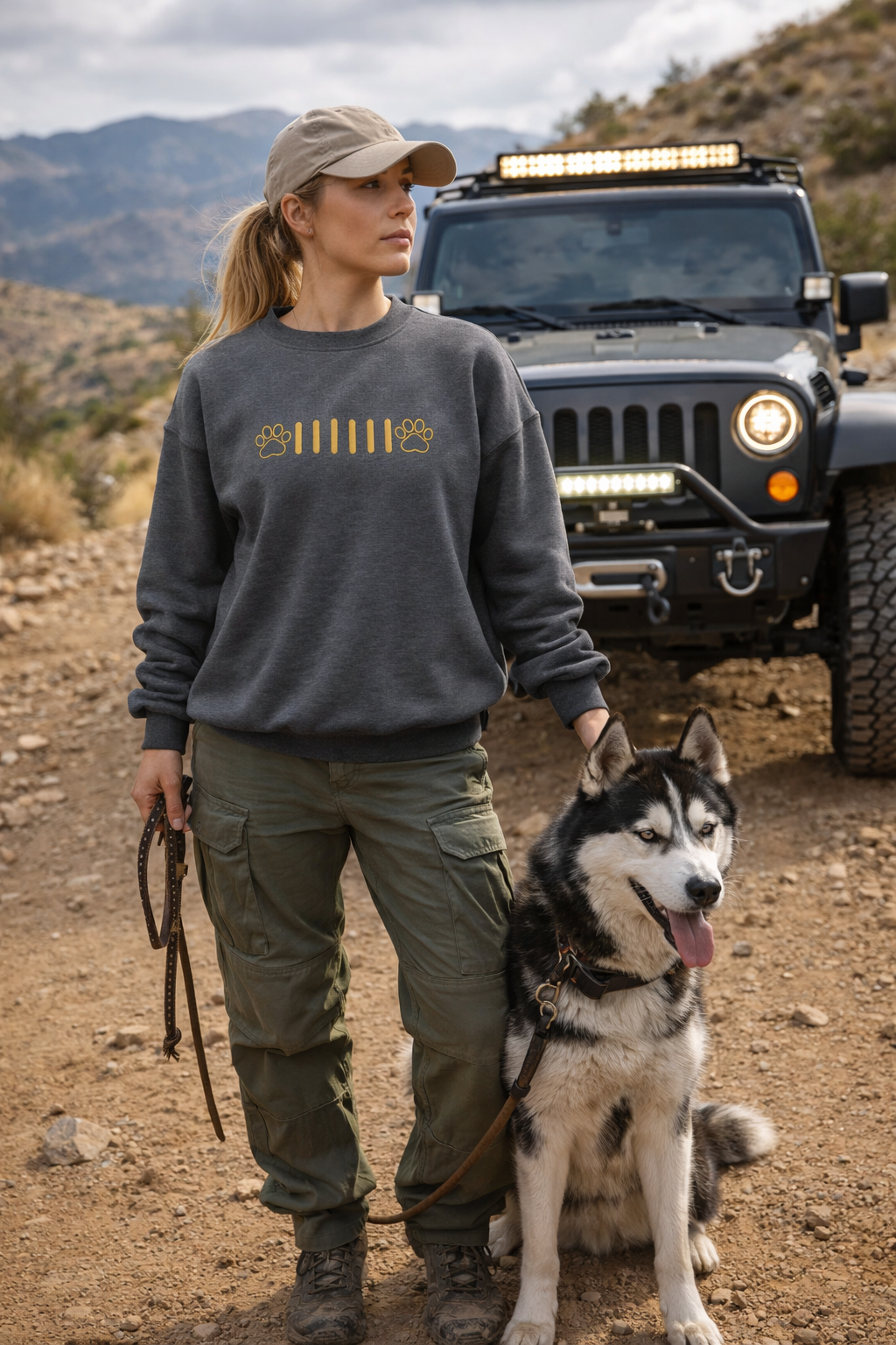 Embroidered Paw Print Grille Crewneck