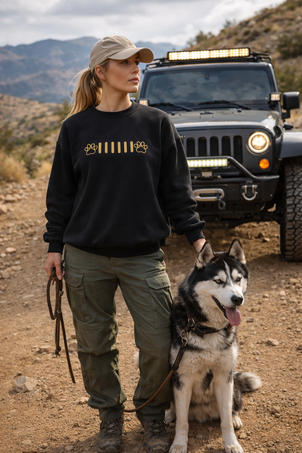 Embroidered Paw Print Grille Crewneck