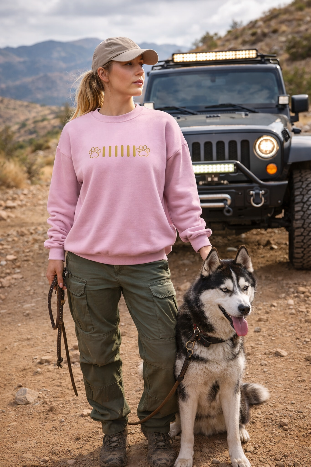 Embroidered Paw Print Grille Crewneck