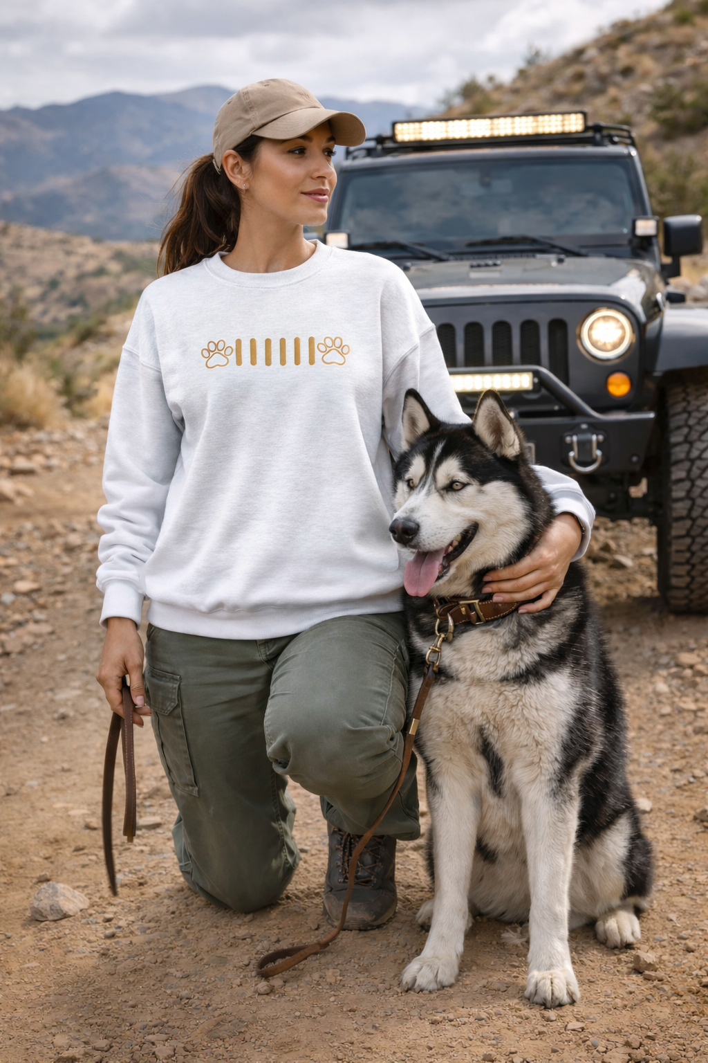 Embroidered Paw Print Grille Crewneck