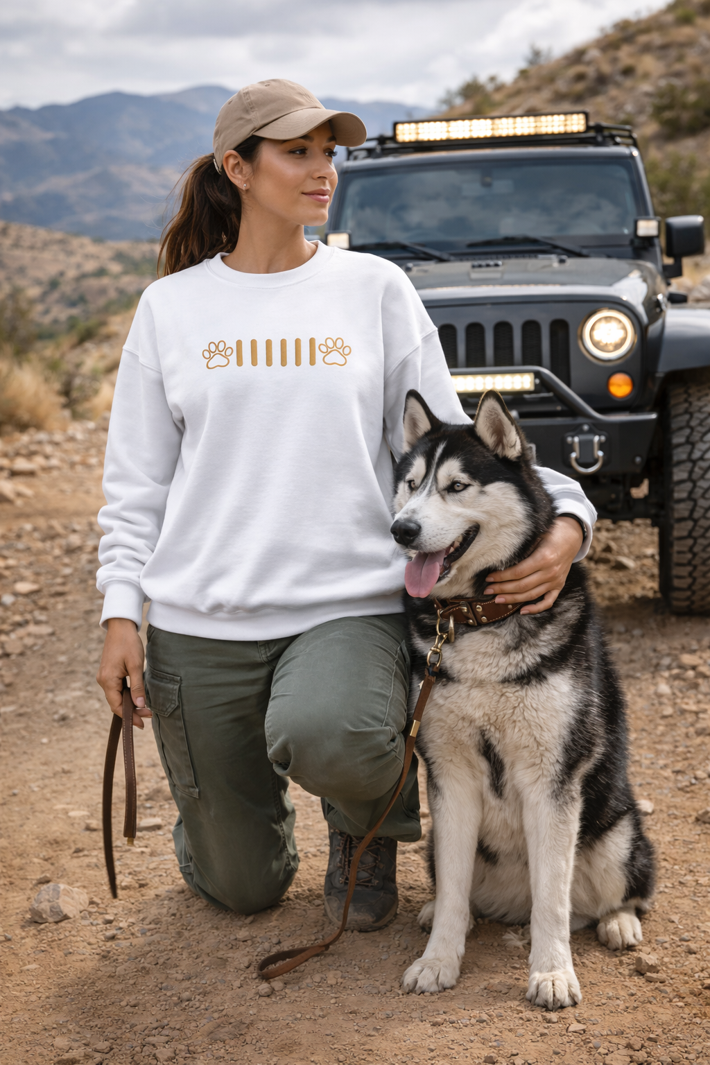Embroidered Paw Print Grille Crewneck