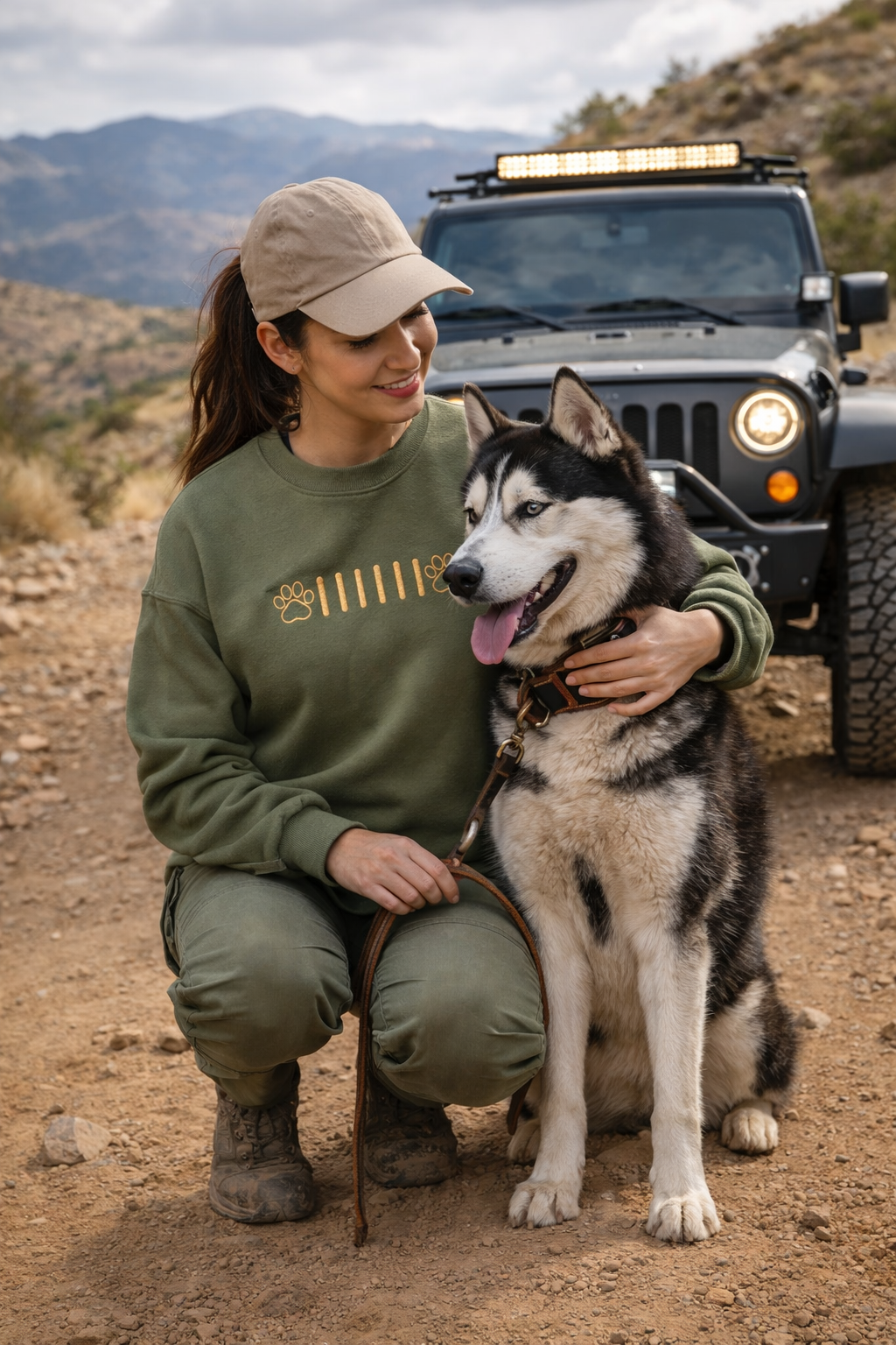 Embroidered Paw Print Grille Crewneck
