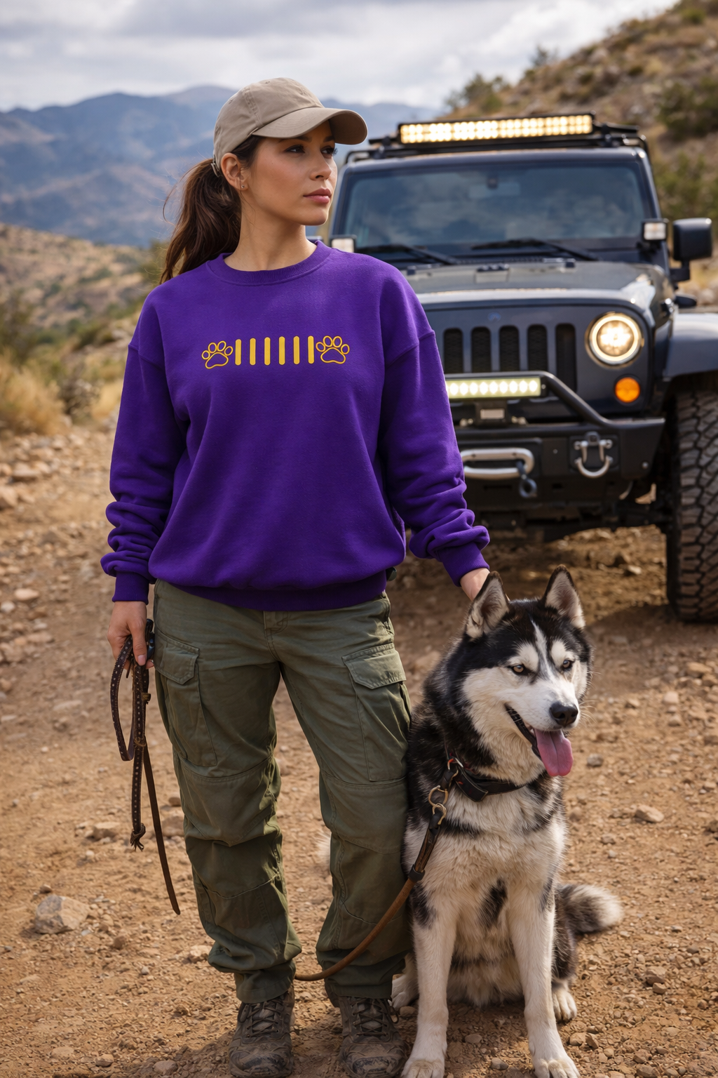 Embroidered Paw Print Grille Crewneck