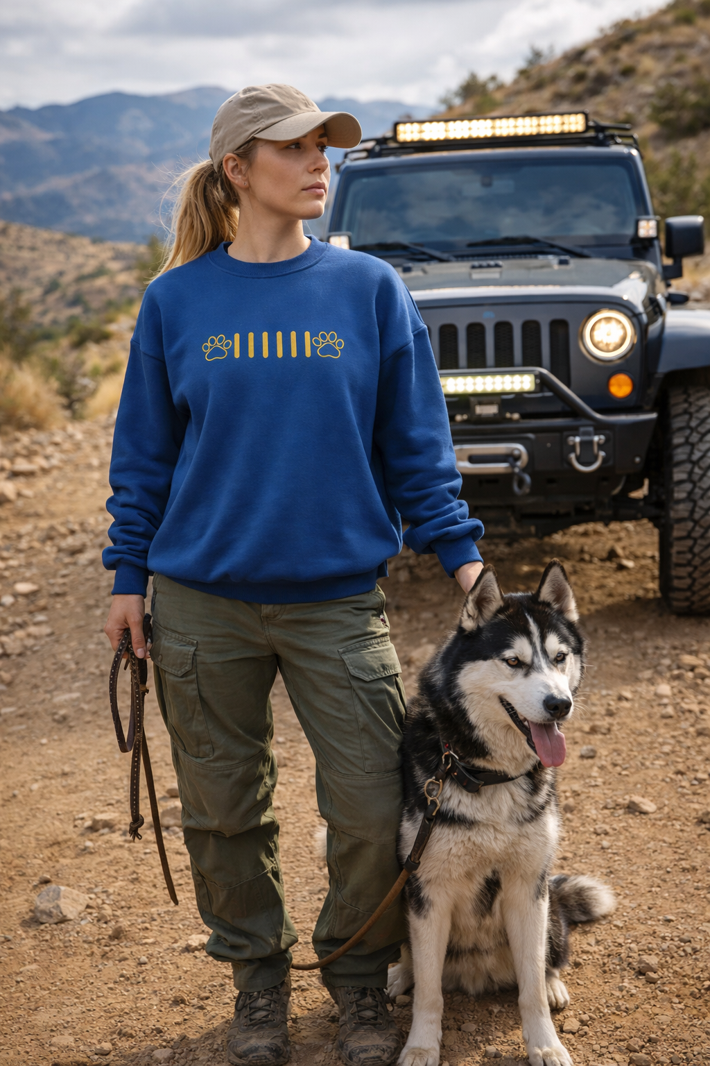 Embroidered Paw Print Grille Crewneck