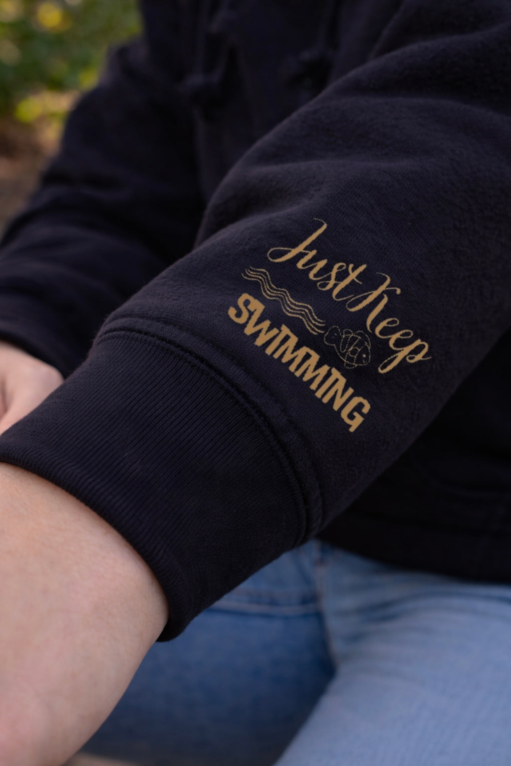 Embroidered Fish Grille Crewneck - Just Keep Swimming