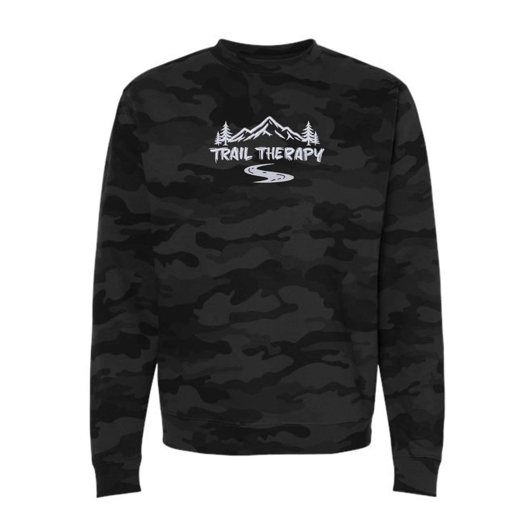 Trail Therapy Crewneck | Black Camo | Embroidered Midweight