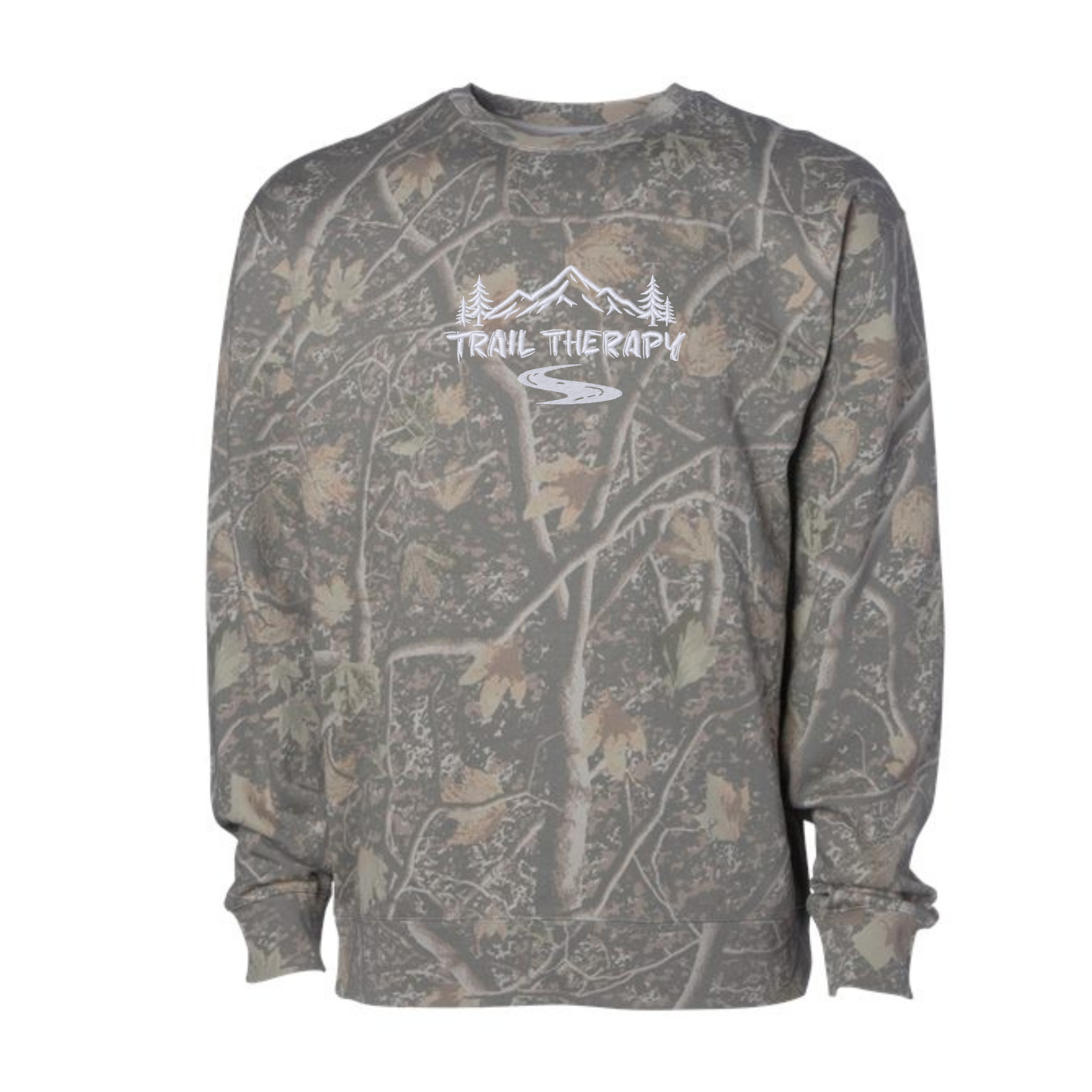 Trail Therapy Crewneck | Tree wood Camo | Embroidered Midweight