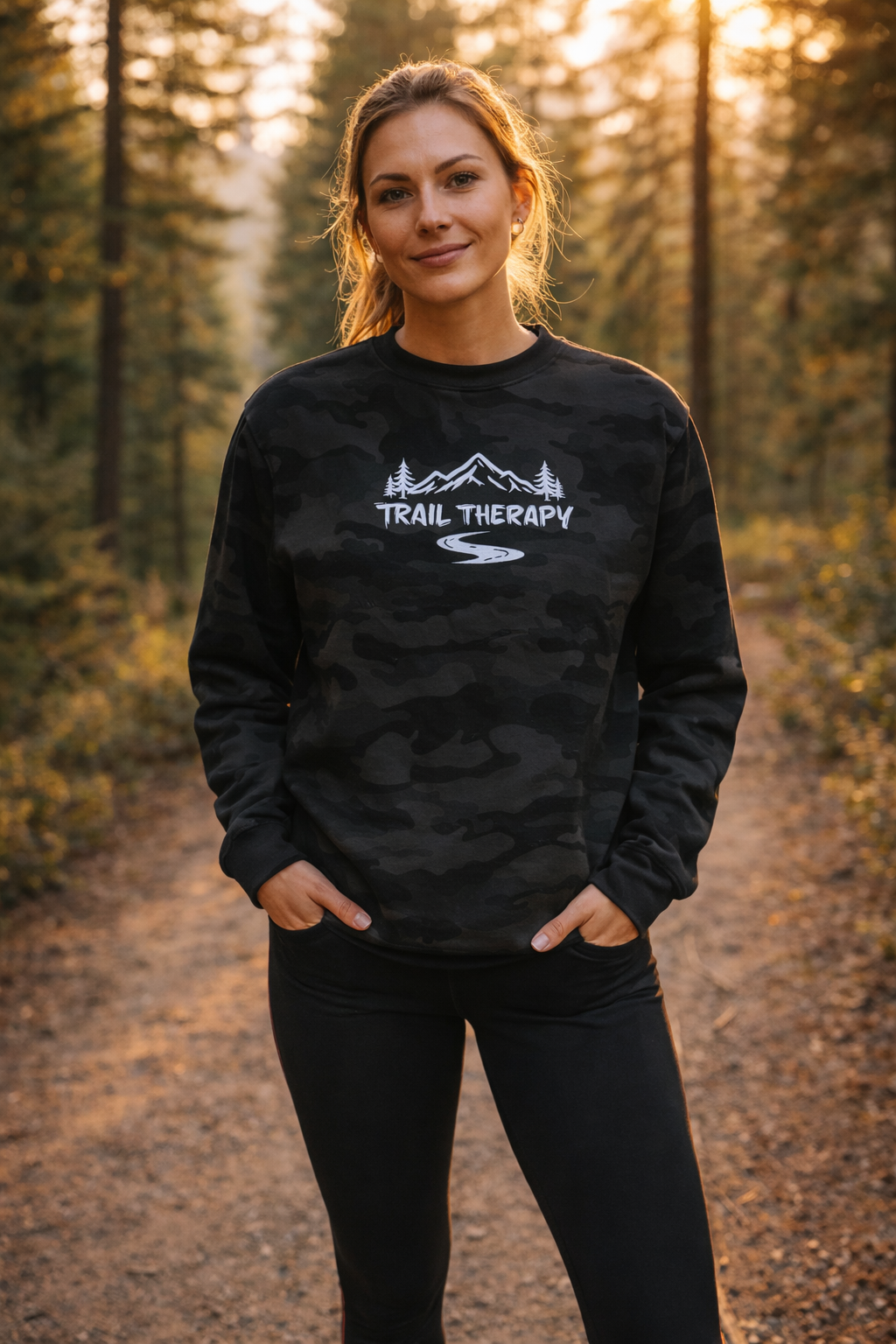 Trail Therapy Crewneck | Black Camo | Embroidered Midweight