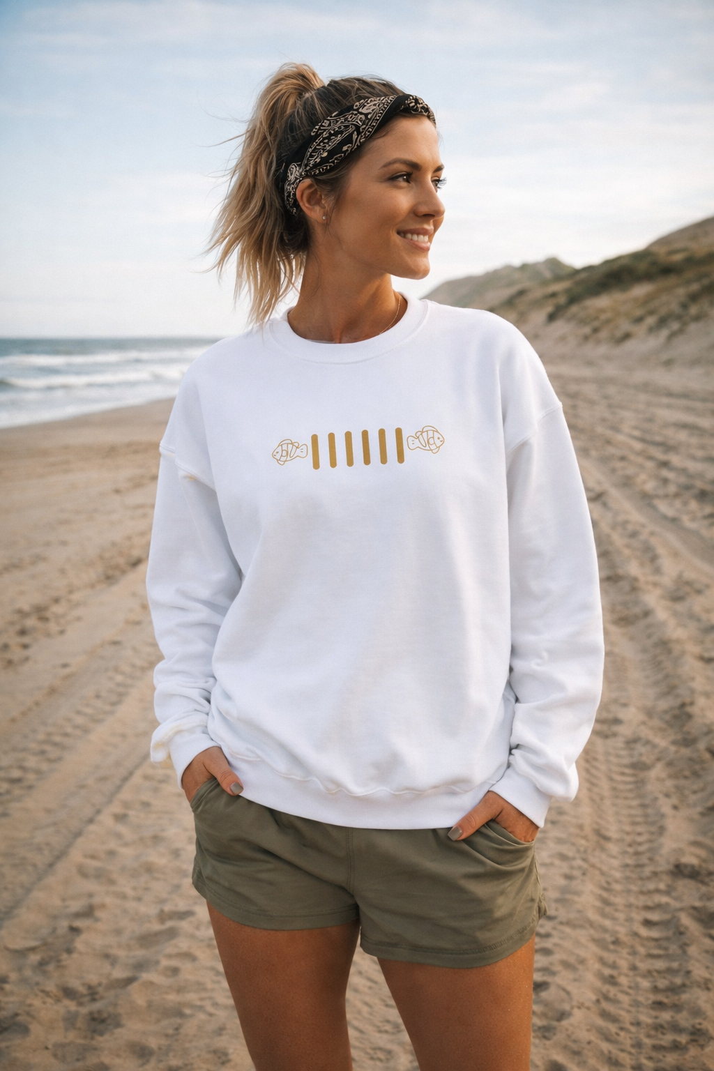 Embroidered Fish Grille Crewneck - Just Keep Swimming