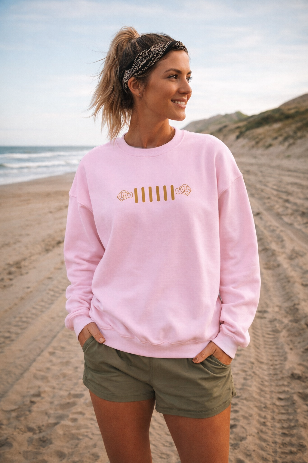 Embroidered Fish Grille Crewneck - Just Keep Swimming