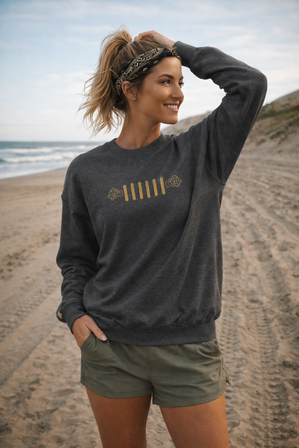 Embroidered Fish Grille Crewneck - Just Keep Swimming