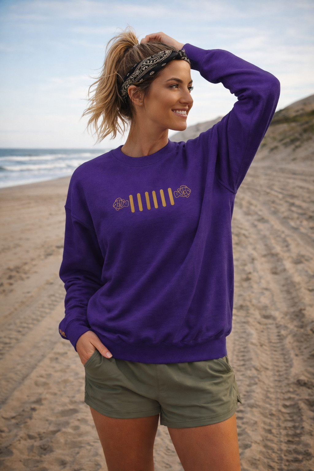 Embroidered Fish Grille Crewneck - Just Keep Swimming