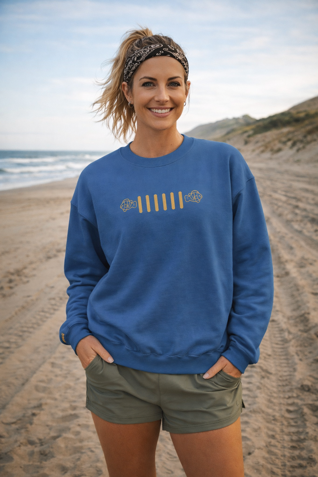 Embroidered Fish Grille Crewneck - Just Keep Swimming