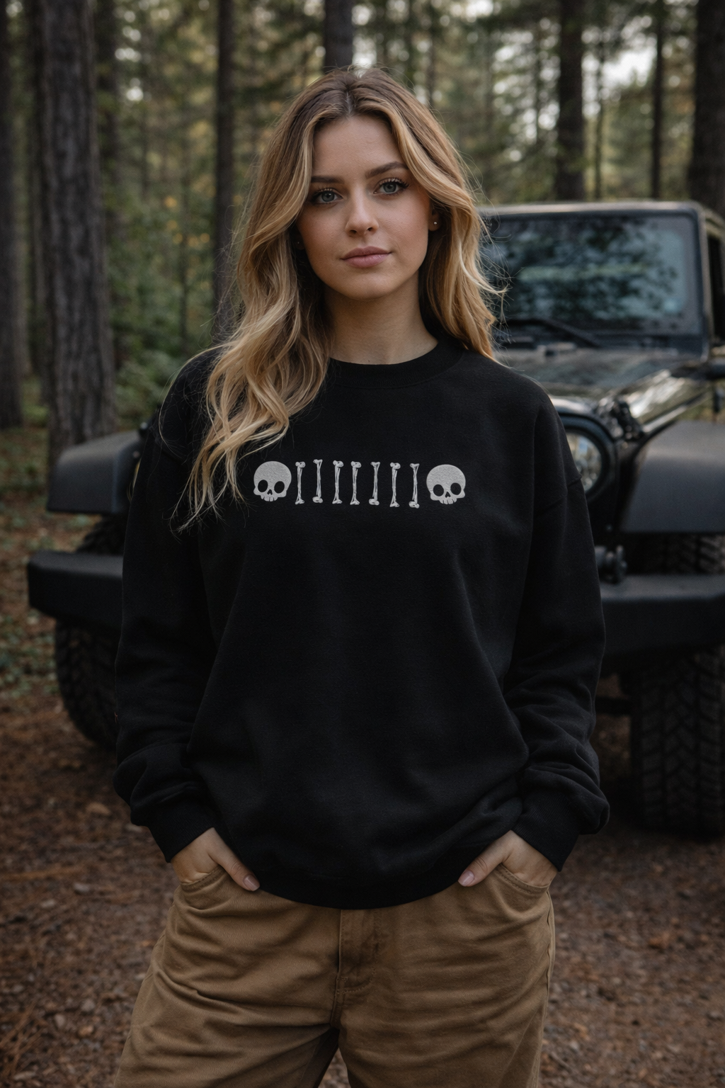 Embroidered 7 Slot Bones/Skull Jeep Grille Crewneck