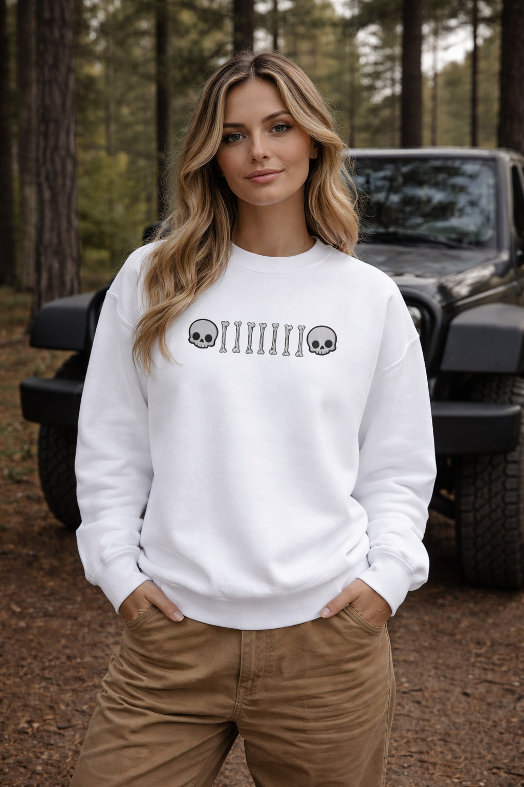 Embroidered 7 Slot Bones/Skull Jeep Grille Crewneck